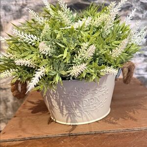 Rustic Cream Planter with Green Faux Foliage